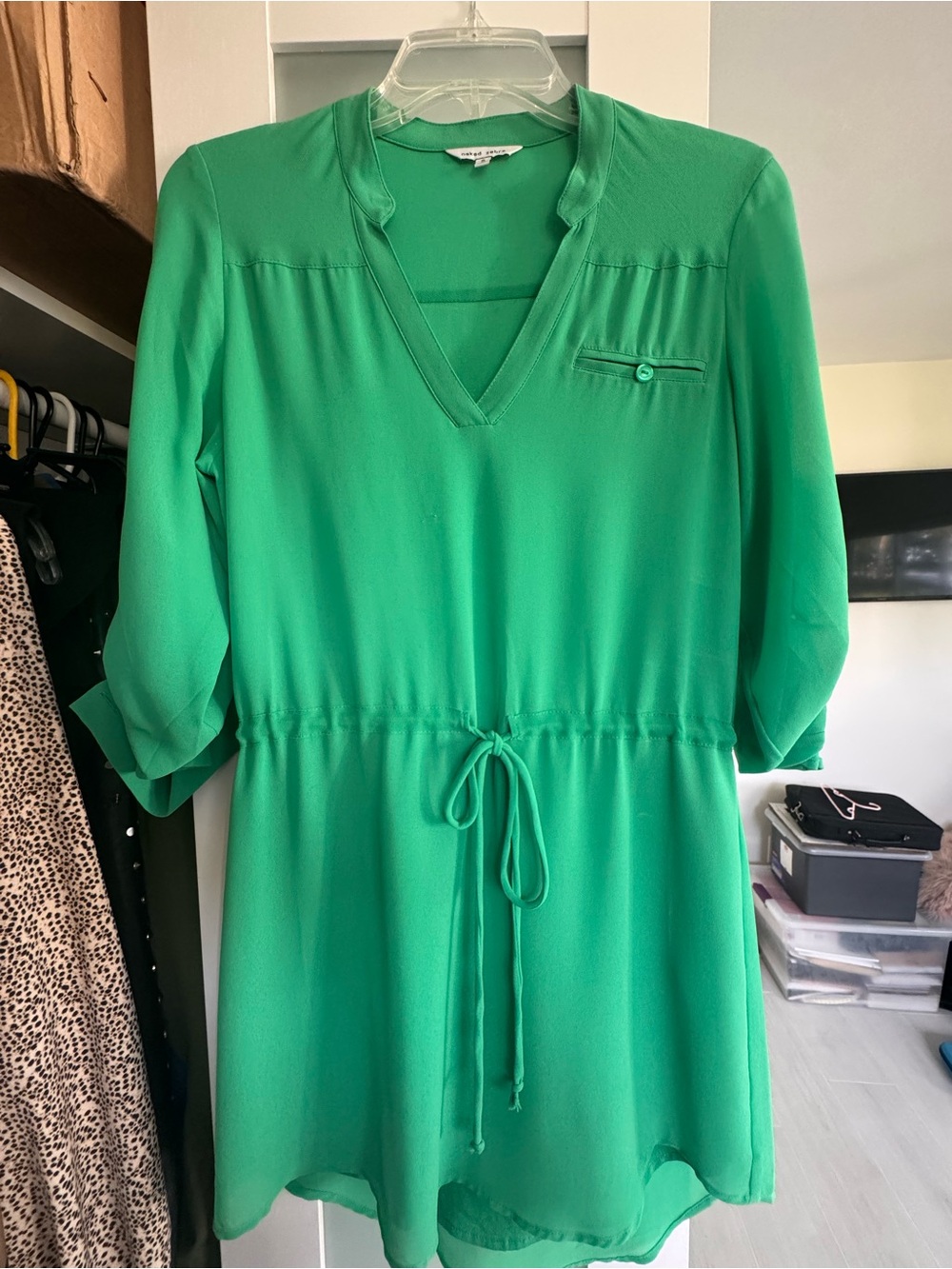 Naked Zebra Emerald Green V-Neck Drawstring Swim Coverup
